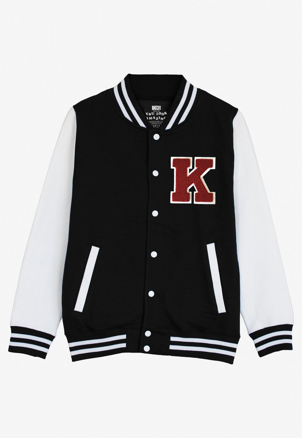 VARSITY BASEBALL JACKET UNISEX PERSONALISED WITH GENUINE US COLLEGE LETTER K