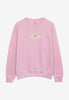 Pastel pink sweatshirt with small fried egg graphic print front centre