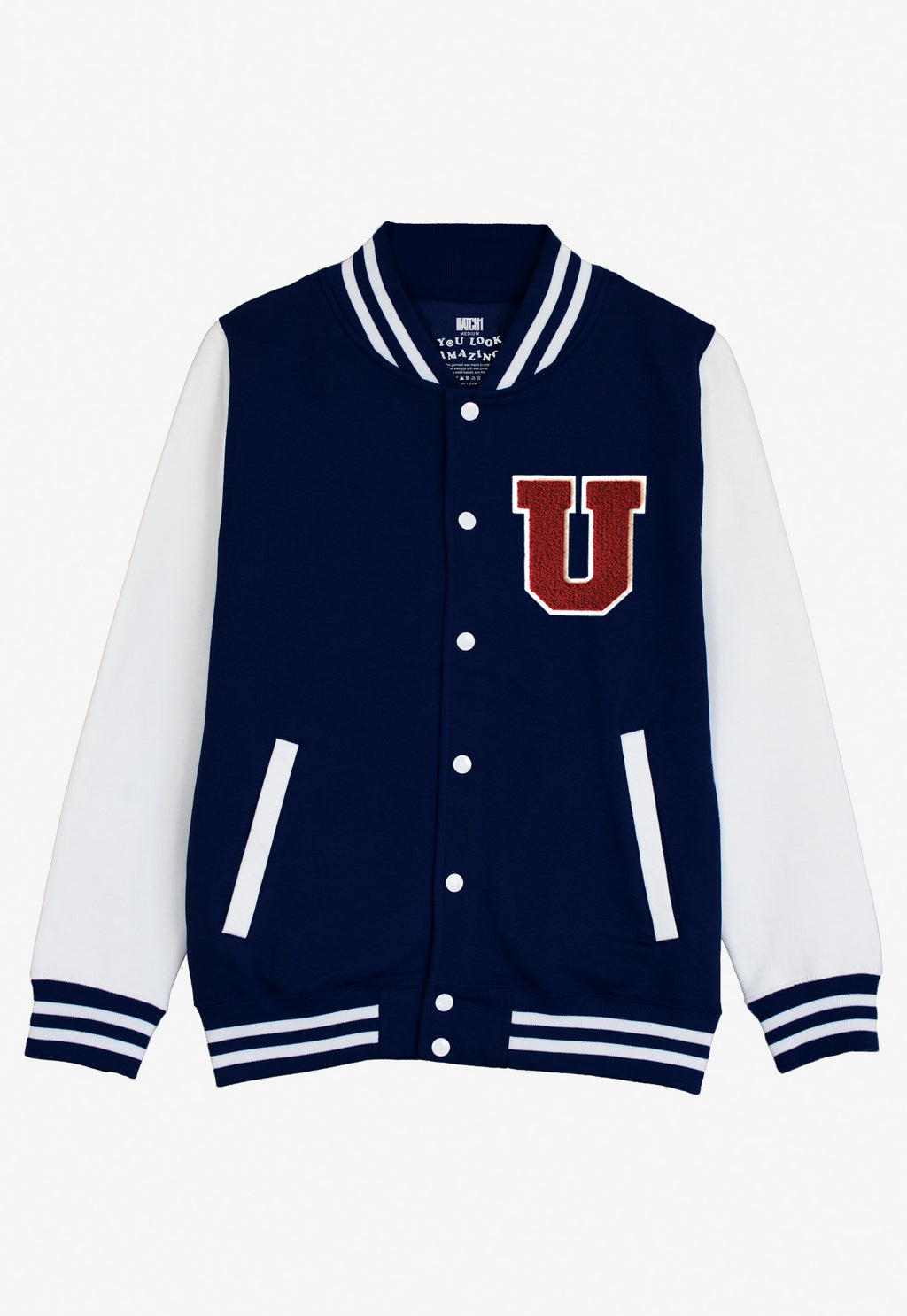 VARSITY BASEBALL JACKET UNISEX PERSONALISED WITH GENUINE US COLLEGE LETTER U