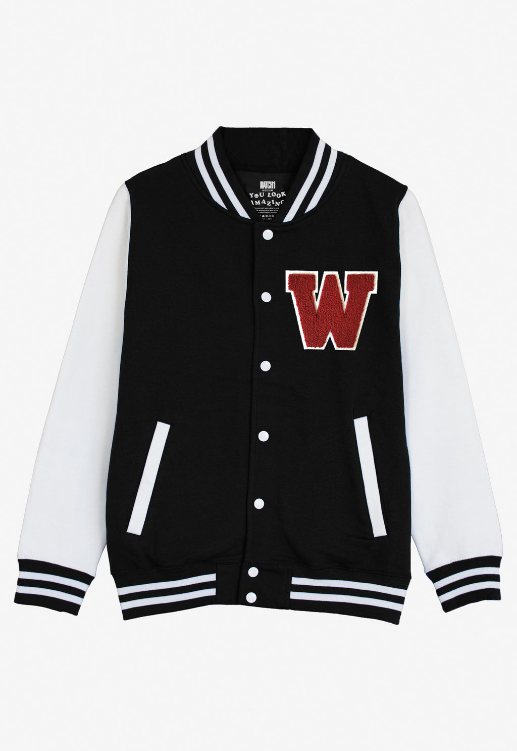 VARSITY BASEBALL JACKET UNISEX PERSONALISED WITH GENUINE US COLLEGE LETTER W