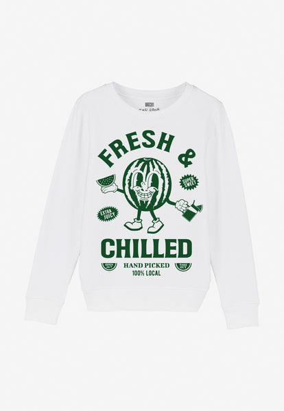 children's summer sweatshirt with cute watermelon character and positive slogan