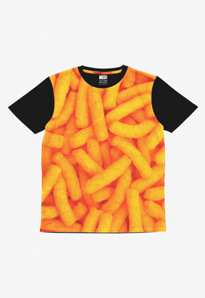 children's novelty costume t shirt with all over digital cheese puff print