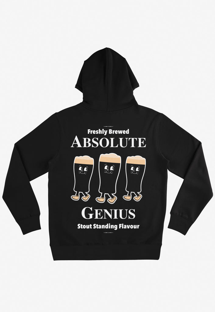 back print black hoodie with stout beer character by batch1