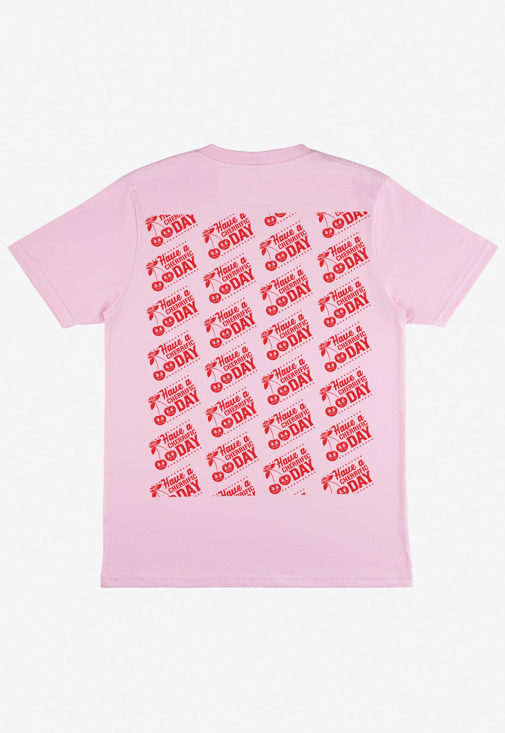 cherry print pink oversized t-shirt with vitnage style cherry character