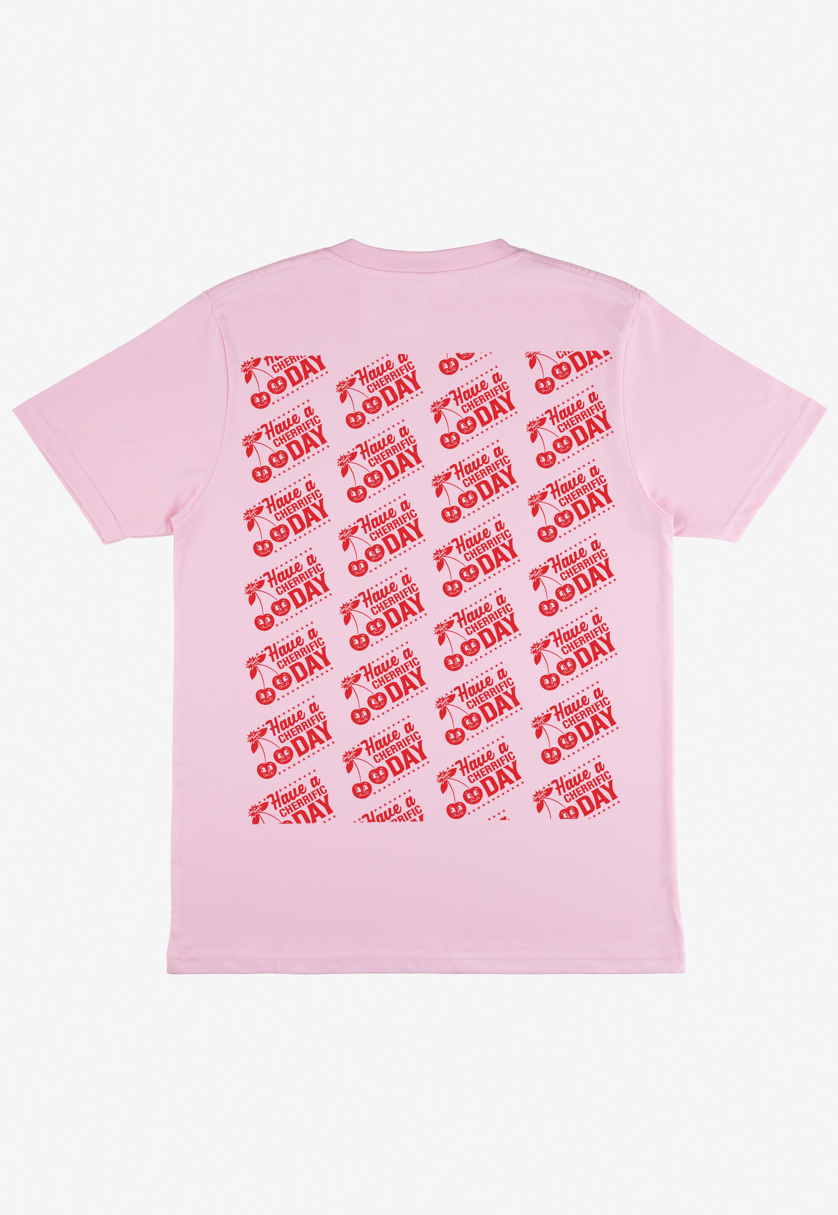 cherry print pink oversized t-shirt with vitnage style cherry character