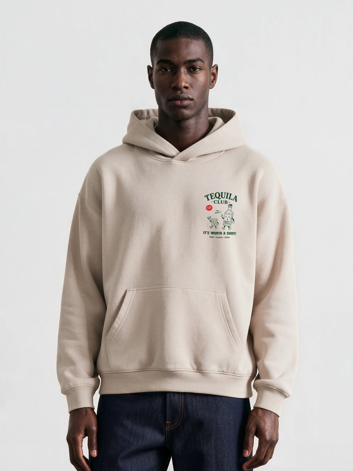 Tequila Club Oversized Hoodie in Stone