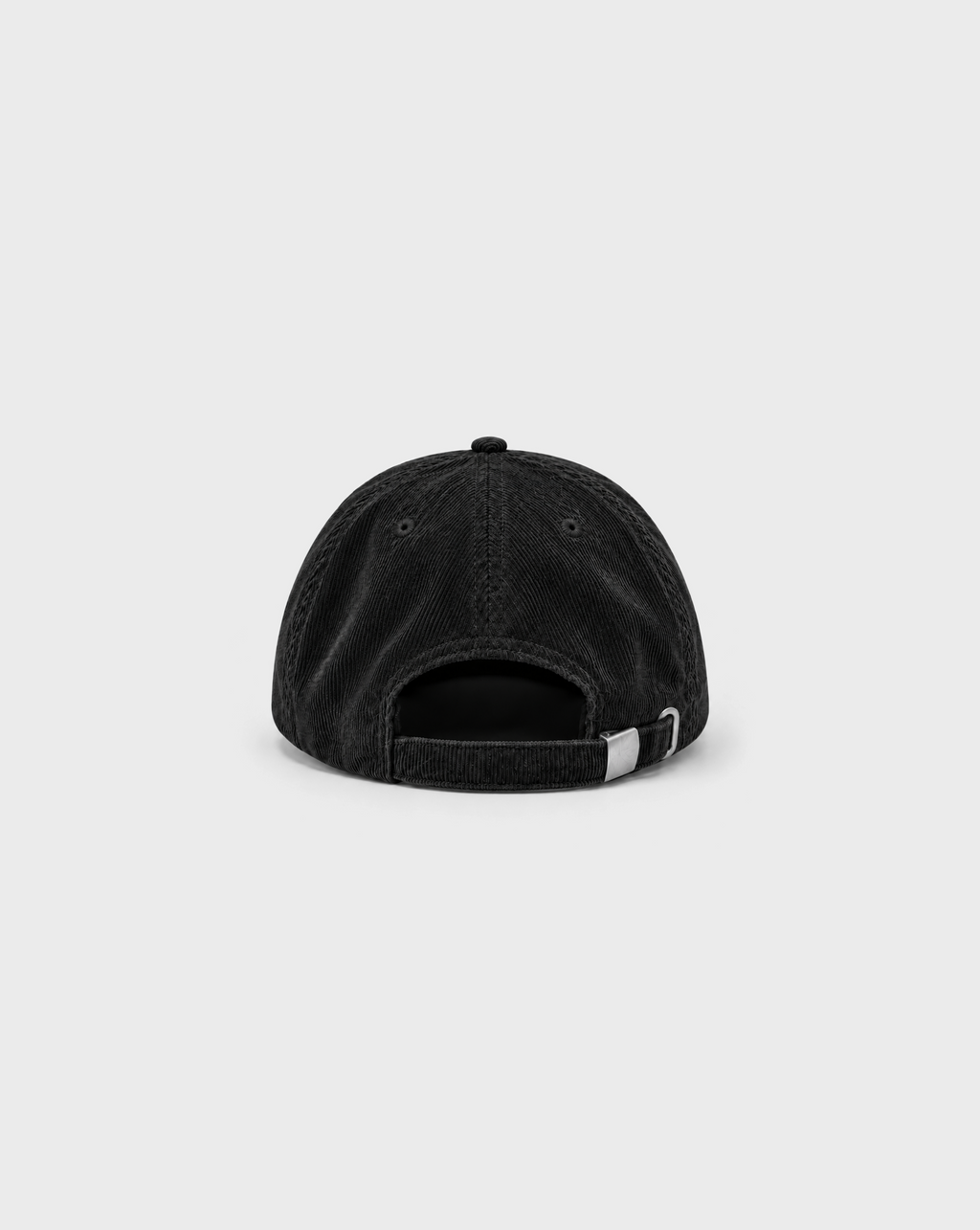 Absolute Genius Cord Cap in Black, unprinted back view with adjustable strap and metal buckle