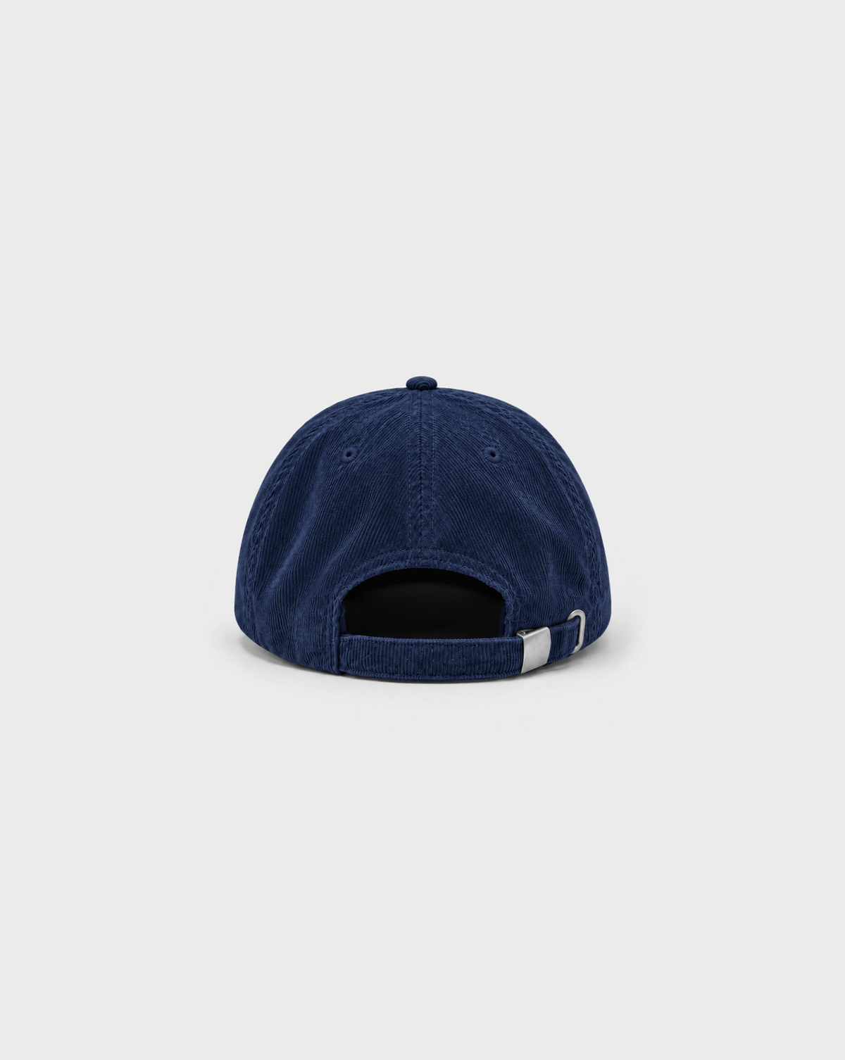 Brine and Dandy Cord Cap in Navy, unprinted back view with adjustable strap and metal buckle