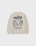 Stone Fish and Chips The Plaice To Be sweatshirt, back flat lay with navy large back graphic