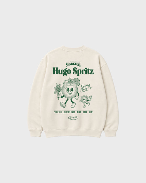 Hugo Spritz Ivory oversized sweatshirt with large green cocktail and elderflower graphic on the back
