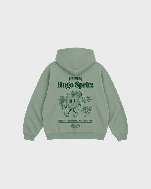 Hugo Spritz Pine oversized hoodie with large cocktail and elderflower graphic on the back