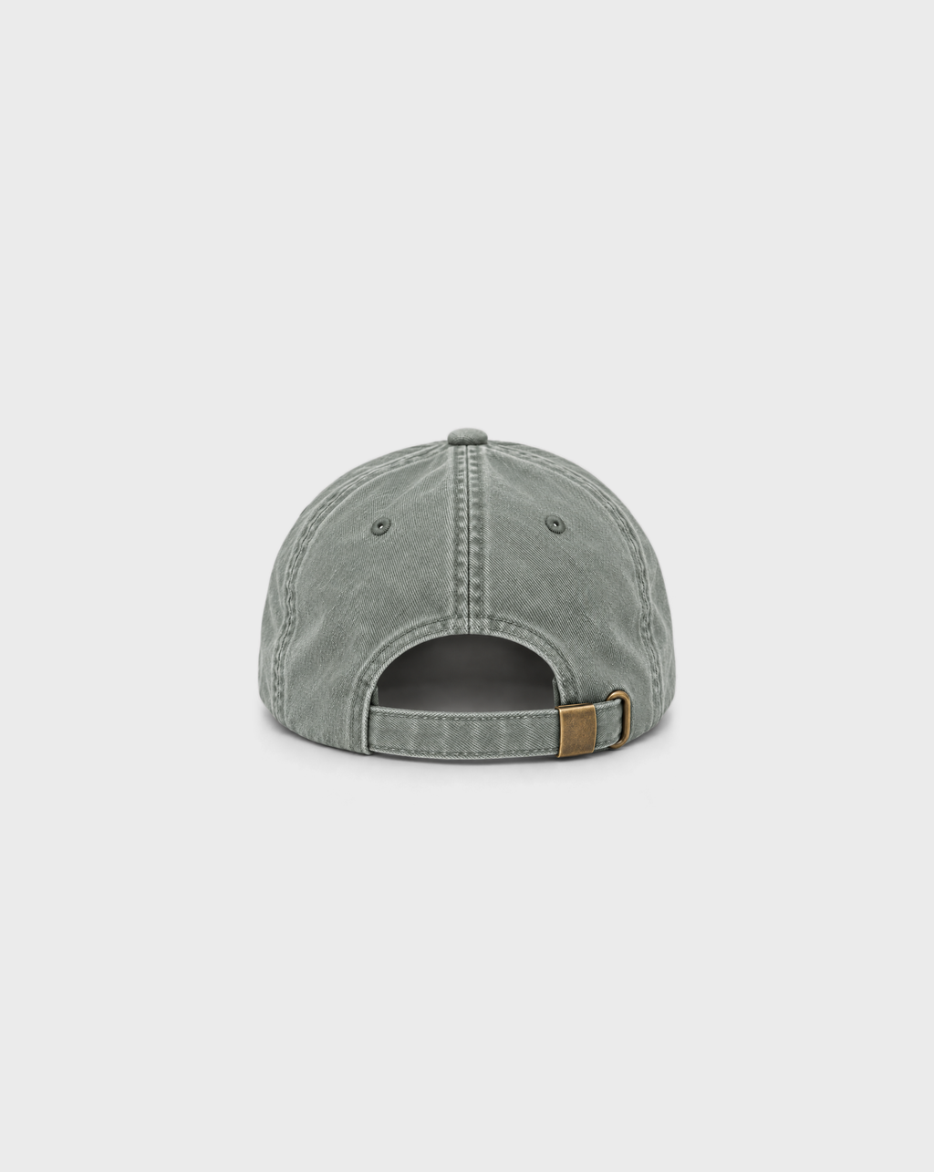 Hugo Spritz Vintage Dad Cap in Washed Sage, unprinted back view showing adjustable strap and metal buckle
