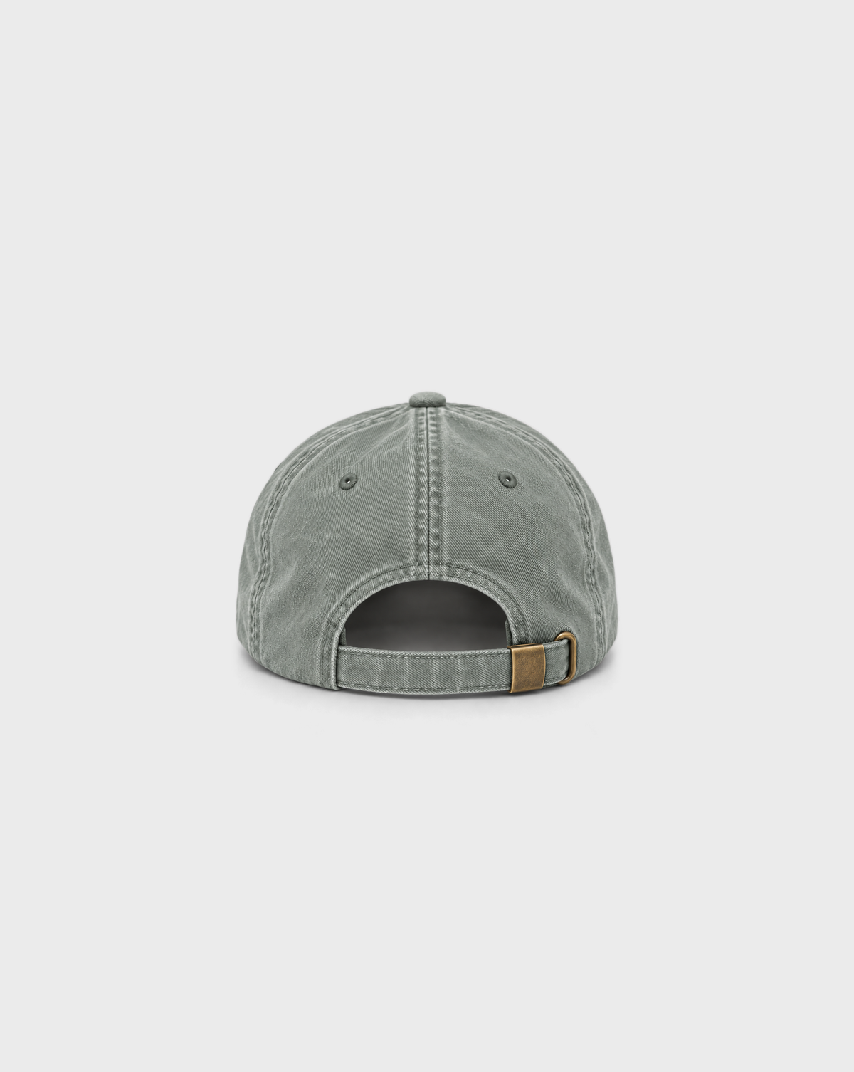 Hugo Spritz Vintage Dad Cap in Washed Sage, unprinted back view showing adjustable strap and metal buckle