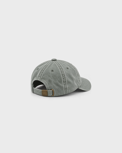 Hugo Spritz Vintage Dad Cap in Washed Sage, unprinted side view showing washed cotton, curved peak and adjustable metal buckle