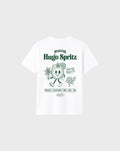 Hugo Spritz white T-shirt with large green cocktail and elderflower graphic on the back