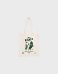In a Pickle natural cotton tote bag with green retro pickle artwork, shown flat on a white background
