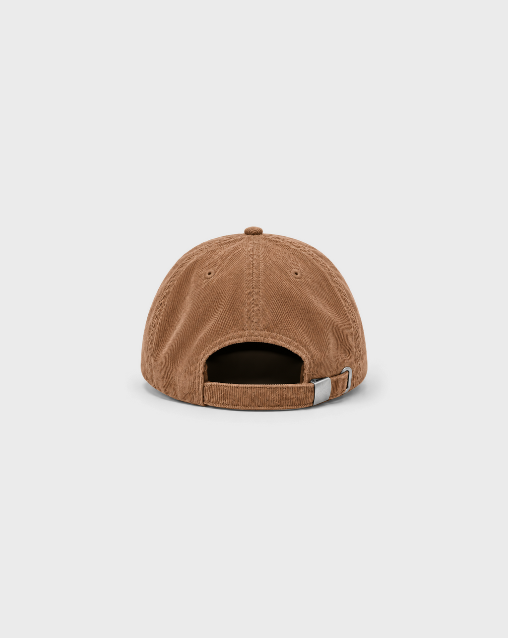Pint Please Cord Cap in Camel, unprinted back view showing adjustable strap and metal buckle
