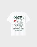 Back view of tequila club graphic t-shirt in white, showing the large Tequila Club back graphic.