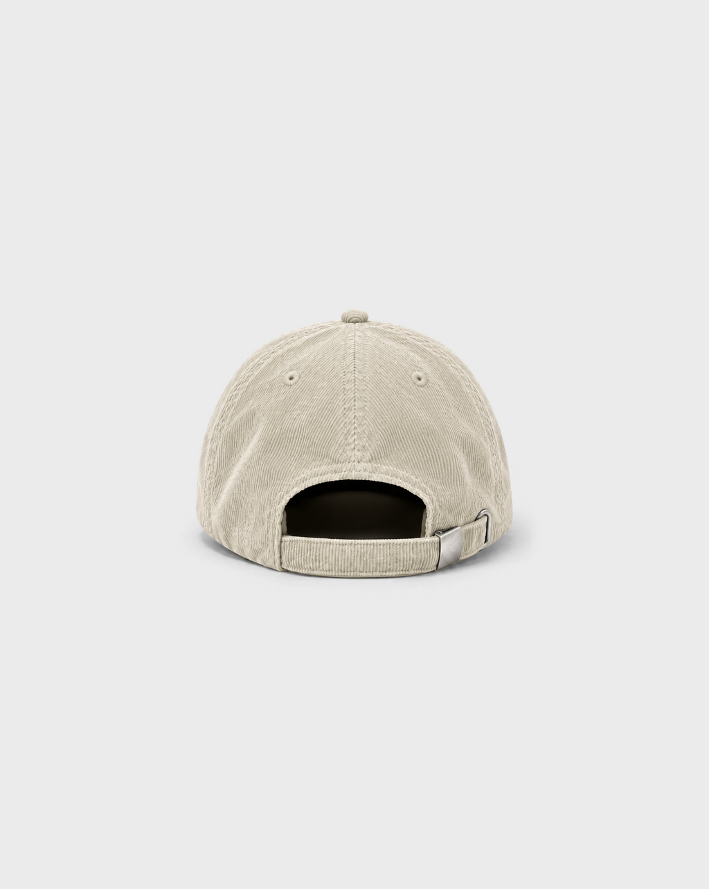 Tiramisu Cord Cap in Stone, unprinted back view showing adjustable strap and metal buckle