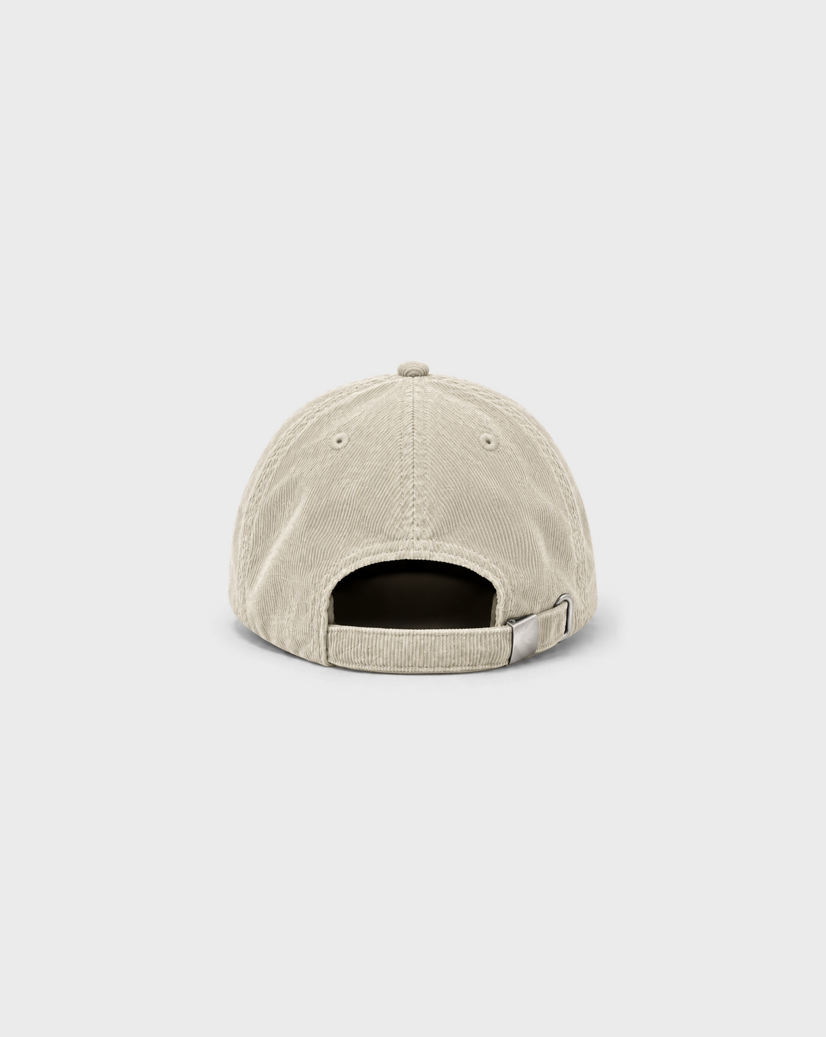 Tiramisu Cord Cap in Stone, unprinted back view showing adjustable strap and metal buckle