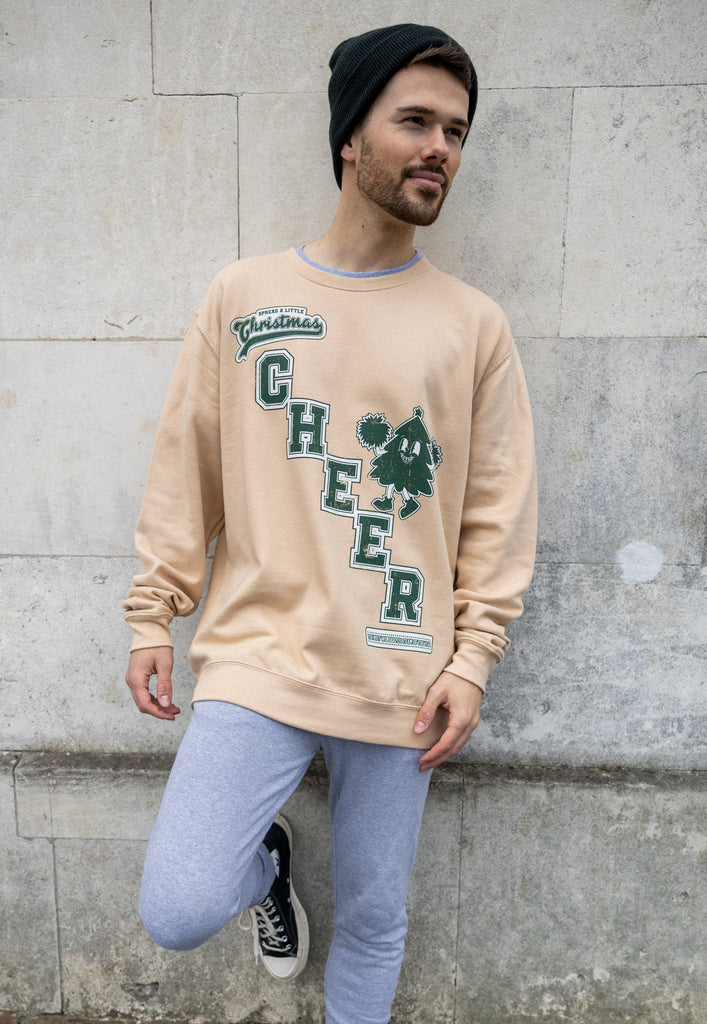 mens christmas sweatshirt with vintage cheer print