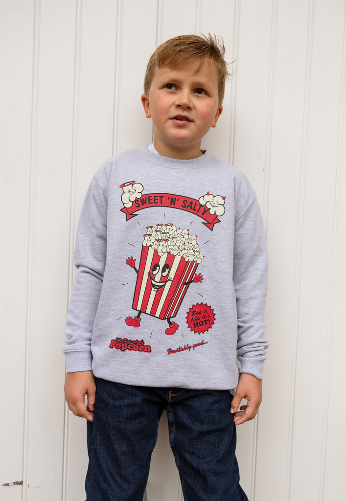 Boy's vintage style popcorn slogan jumper