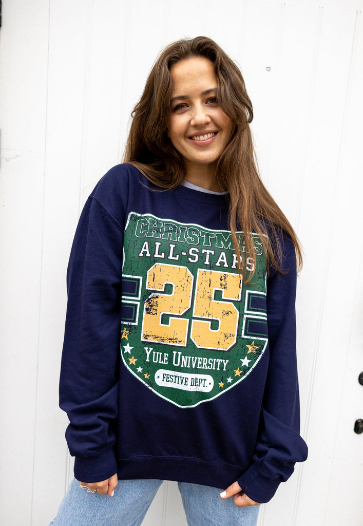 Christmas All Stars Women's Varsity Style Christmas Jumper In Navy