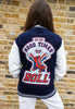 women's college style graphic print jacket