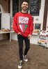 casual mens sweatshirt with 70s graphics and disco slogan
