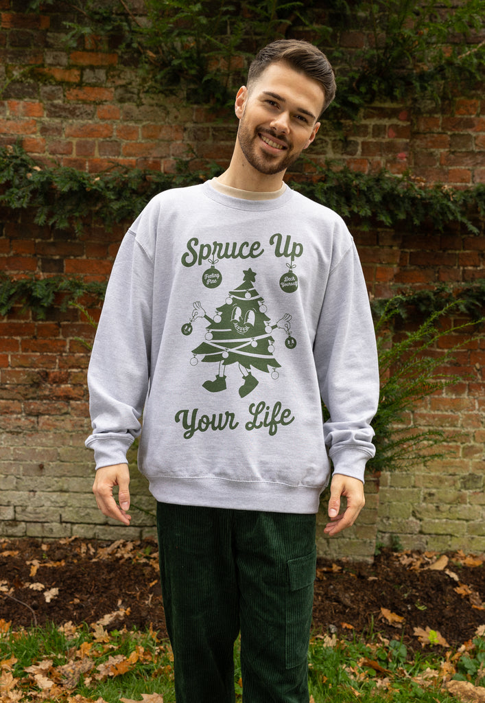 mens christmas sweater with vintage christmas tree graphic