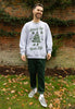 alternative christmas jumper in grey with vintage christmas tree character graphic
