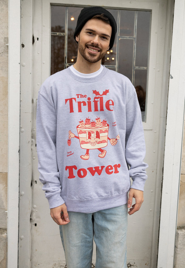 christmas sweatshirt with trifle slogan and novelty trifle print