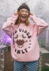 pink womens christmas sweater with yoga pudding and positive slogan
