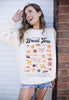 Model wears biscuit slogan printed sweatshirt