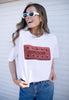 Model wears Boredom printed graphic tshirt