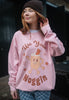 printed womens christmas jumper in pink with cute egg nog graphic