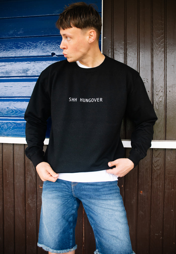 model wears typography slogan printed jumper