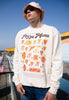 Model wears Vanilla printed Pizza Menu sweatshirt