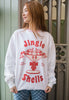 cute christmas jumper in white with printed prawn cocktail logo