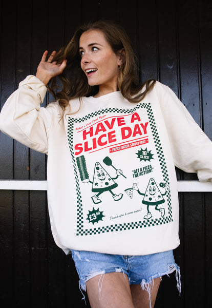 Model wears junk food slogan printed sweatshirt