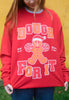 womens varsity style christmas jumper with cheerleading gingerbread man graphic
