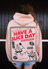 Model wears pizza slogan back print hoodie
