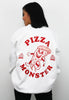 White sweatshirt with pizza monster back print