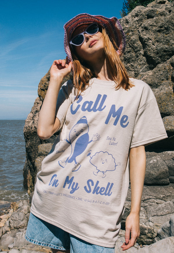 Call Me On My Shell Women's Staycation Slogan T-Shirt