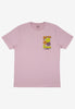 flatlay of pastel purple unisex fit t shirt with printed front logo of colourful sunflowers and sunflower sessions slogan