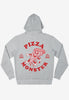 Grey hoodie with back print pizza graphic