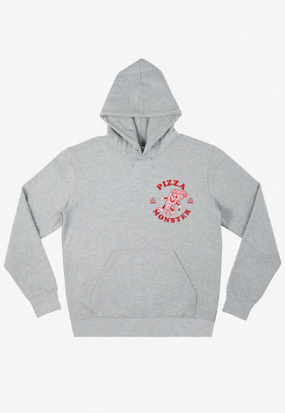 Grey hoodie with pizza monster front logo