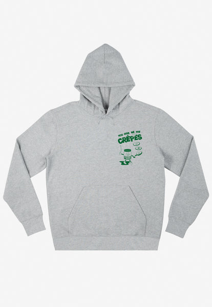 Relaxed hoodie with small pancake graphic in green print on front