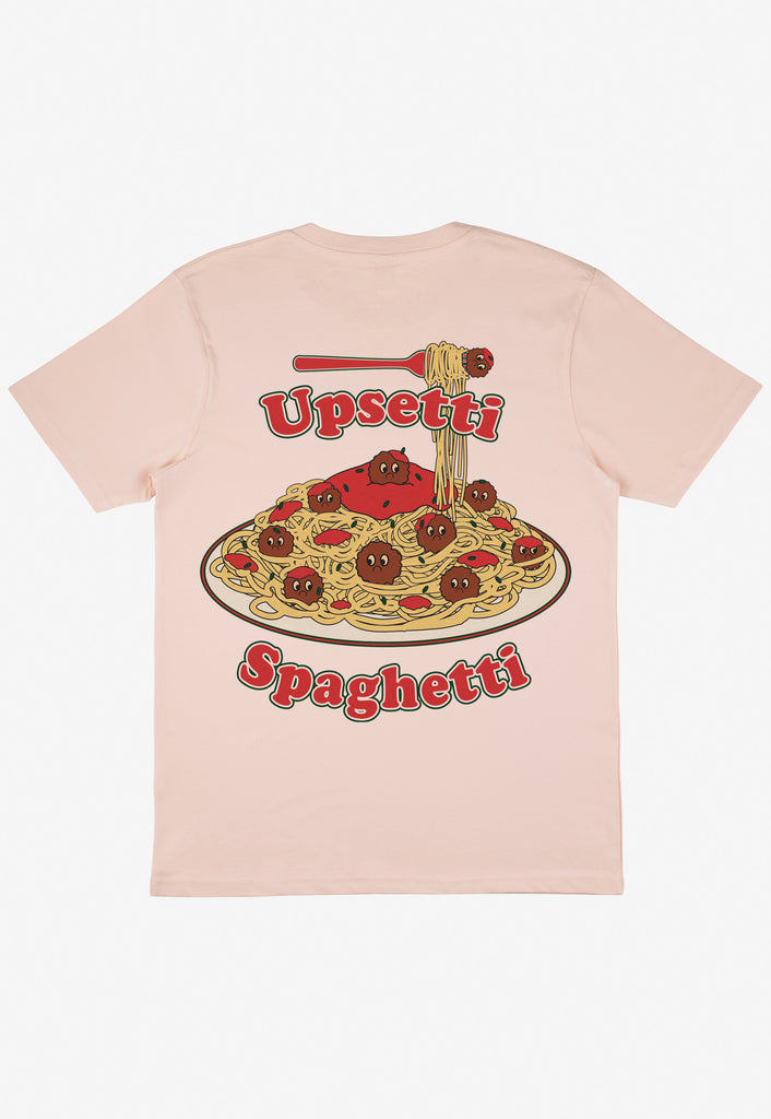 Large back bowl of spaghetti graphic print tshirt in peach