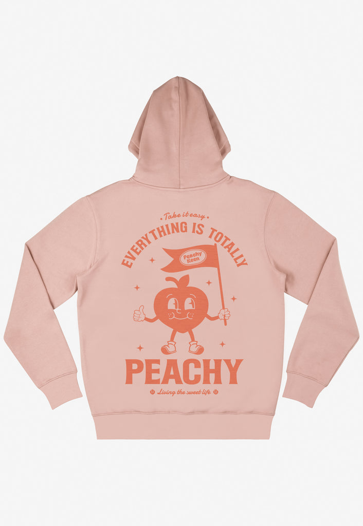 large vintage style fruit graphic back printed hoodie in dusty peach